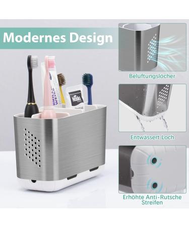 Brushed Nickel Electric Toothbrush Holder - Large Bathroom Organizer Set with Adjustable Partitions - Perfect for Family Drainage Solution - Buy Online on GoSupps.com