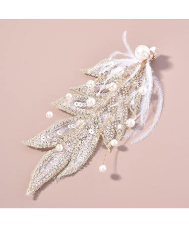 fdsmall Bride Headpieces Hair Barrette Pearl Feather Hair Piece Hair Pin Wedding Hair Accessories for Brides Bridesmaids Women and Girls - Buy Online on GoSupps.com
