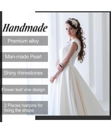 Silver Bridal Hair Comb Set - Wedding Hair Vine with Pearls and Rhinestone Flower Hair Pins - Buy Online on GoSupps.com