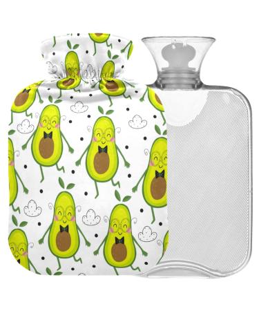 Naanle Cute Happy Avocado Heat bottle with reference Transparent hot water bottle 1L heat bottle for bed hand feet warmer pain relief heat and cold therapy