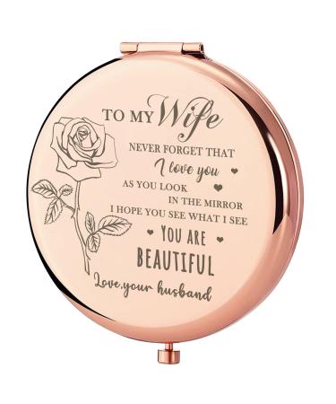 GAOLZIUY Gifts for Wife - Beautiful Wife Gift Rose Gold Compact Mirror  Birthday Gifts for Women  Wedding Anniversary  Valentines Day  Mothers Day for Wife Rose Gold-wife-1 rose gold-wife-1