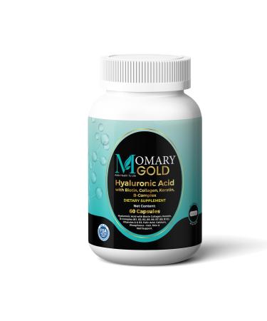 MOMARY Gold Hyaluronic Acid with Biotin, Collagen, Keratin, B-Complex (B1, B2, B3, B5, B6, B7, B9, B12), Vitamins A & D3, Folic Acid, Calcium, Phosphorus Hair, Skin & Nail Support 60 Capsules