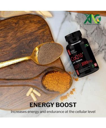 High Absorption CoQ10 with Turmeric - Extra Strength 200mg Antioxidant Supplement for Heart & Brain Health - 60 Capsules - Buy Online on GoSupps.com