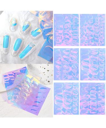 XEAOHESY 12 Sheets Aurora Nail Foil Sticker Ice Cellophane Nail Film Holographic Nail Art Stickers Laser Nail Decals for Women Girls Nail Art Decoration (6 Shapes) Cellophane Nail Film-01