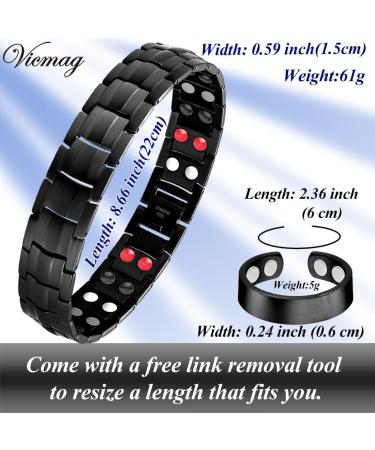 Vicmag Men Magnetic Bracelet | Titanium Steel | Double Row 3500 Gauss | Adjustable Wristband | Black 4 Elements | With Jewelry Gift Box - Buy Online on GoSupps.com