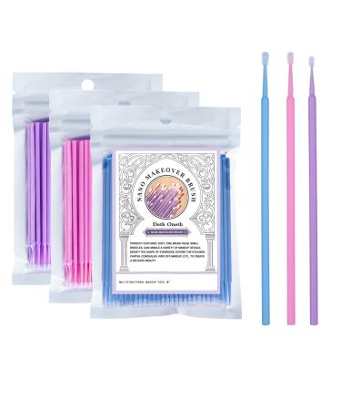 300 Pcs Disposable Microswabs for Eyelash Extensions Micro Brushes Pink/Purple/Blue Micro Swabs Micro Applicator Brush Cotton Microbrush for Eyelashes