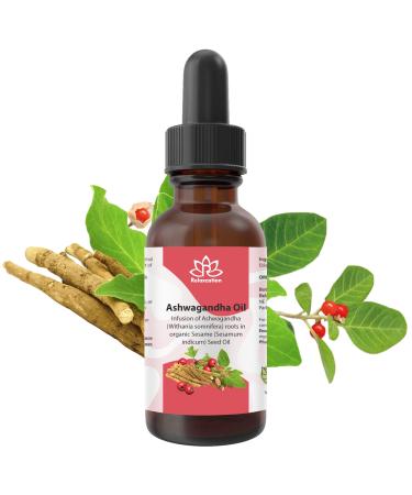 Relaxcation Ashwagandha Infused Herbal Oil Organic Sesame Carrier Oil for Skin Hair and Body | Cold Macerated Hexane Free Travel Size | Natural Vata Extract for Scalp & Glow Rituals (4 oz) 4 Fl Oz (Pack of 1)