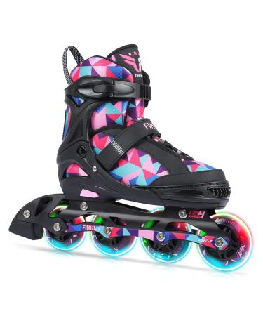 FIHUNY Adjustable Inline Skates for Kids and Adults with Light Up Wheels,Roller Blades Skates for Girls and Boys,Women C pink Large-Youth & Adult(4-7 US)