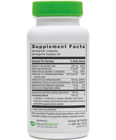 NeuroScience AdreCor with Licorice Root - Adrenal Support Supplement | Energy & Stress Response Formula with Vitamin B6, Vitamin C, Rhodiola Rosea - 90 Capsules - Buy Online on GoSupps.com