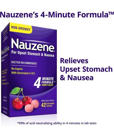 Nauzene Upset Stomach & Nausea Chewable Tablets - Wild Cherry Flavor 42 Count (Pack of 2) | Fast International Shipping - Buy Online on GoSupps.com