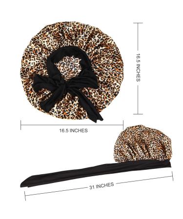 3Pcs Satin Silk Bonnets for Sleeping - Wide Band Hair Wrap for Women (Black Purple Leopard) - Buy Online on GoSupps.com