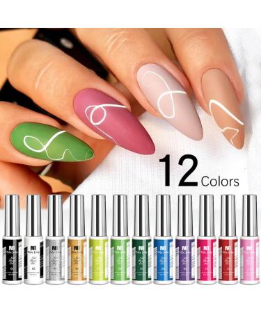 Nail Art Polish Kit Gel Nail Art Lacquer Gel Art Lacquer 12 Colors Gel Nail Polish Soak Cure 8ml Thin Nail Art Brush - Buy Online on GoSupps.com