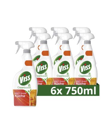 V Power + gloss cleaner spray kitchen cleaning agent and grease cleaner for radiant cleanliness with fat resolution 100% natural origin 6 x 750 ml 750 ml (6 -pack)