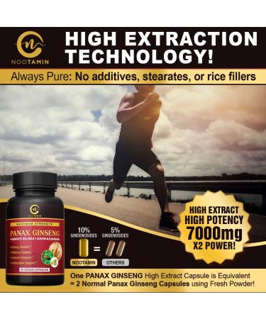 Nootamin Naturals Korean Red Panax Ginseng 7000mg + Ginkgo Biloba + Ashwagandha | Energy, Strength, Focus, Memory | 60 Vegan Capsules - Buy Online on GoSupps.com