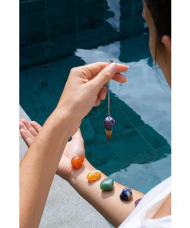 Chakra Stones Premium Kit in Wooden Box - Healing Crystals Set with Rose Quartz and Amethyst Cluster - Includes Chakra Pendulum, Quartz Points, and 82 Page EBook - Gift Ready Healing Collection - Buy Online on GoSupps.com