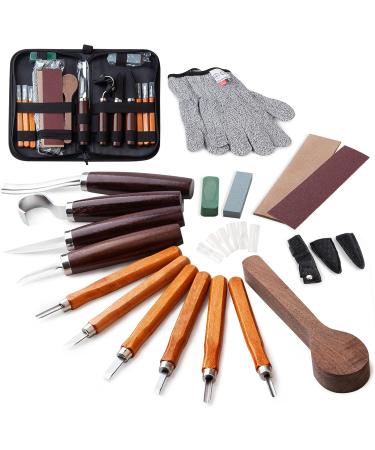 Wood Carving Tools Set with 6pcs SK2 Carbon Steel Knives - Beginner's Kit for Spoon, Bowl, Cup Woodwork | Detail and Hook Carving Knife with Round Handle Design (10pcs) - Buy Online on GoSupps.com