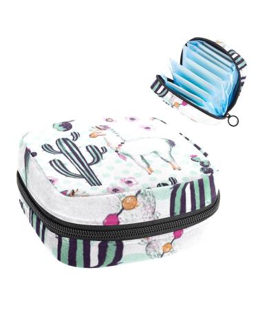 GIAPB Period Bag Sanitary Napkin Storage Bag Period Pouch Travel Makeup Bag Plant Animal Alpaca Color4949
