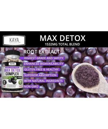 Kaya Naturals Max Detox 60 Capsules - 100% Natural Body Cleanse Supplement with Pure Herbal Ingredients to Remove Toxins & Boost Metabolism - Vegan & Non-GMO - Buy Online on GoSupps.com