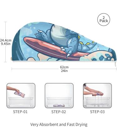 Cute Cartoon Dinosaur Hair Towel 2 Pack | Super Absorbent Quick Dry Hair Turbans for Women & Girls - Buy Online on GoSupps.com