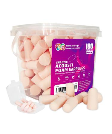 100Pcs Soft Foam Ear Plugs Shuaiguoqi Soft Slow Rebound EarPlugs Disposable Ear Plugs for Sleeping Noise Cancelling Construction-Site Study Shooting Snoring Travel (Pinks)