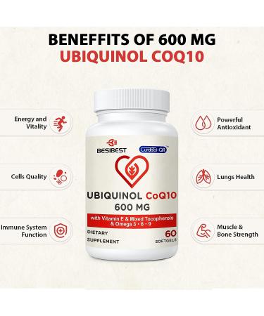 Besibest Ubiquinol CoQ10-600mg Softgel Supplement with Vitamin E & Omega 3 6 9 - High Absorption Coenzyme-Q10 for Energy Production - 120 Count (Pack of 2) - Buy Online on GoSupps.com