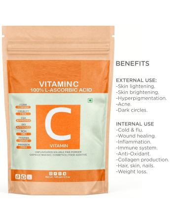 MI 100% Pure Organic Vitamin C Powder L Ascorbic Acid DIY Serum Making Face Care 100 gm - Buy Online on GoSupps.com