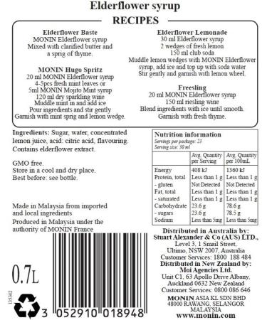 MONIN Elderflower Syrup 700ml - Pack of 1 | 1.17 cl Concentrate for Cocktails & Beverages - Buy Online on GoSupps.com