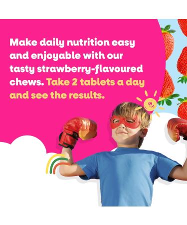 VEGETOLOGY Kids MultiVitamin Supplement, Vegan Chewable Multivitamin for Immune Support, Energy, & Growth, 18 Essential Vitamins & Minerals, Ages 4+ - 60 Tablets, Strawberry - Buy Online on GoSupps.com