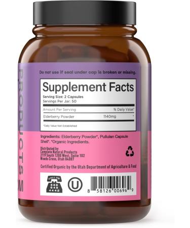 Complete Natural Products Elderberry Capsules 570mg, 100 Ct | Plant-Based Immune Support, Antioxidant-Rich, No Fillers, Made in USA - Buy Online on GoSupps.com