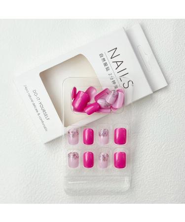 24Pcs Pink Glitter Square Press-On Nails | Glossy Full Cover Acrylic False Nails | Short Stick-On Nails for Women and Girls - Buy Online on GoSupps.com
