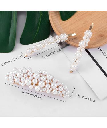 HINZIC 3Pcs Pearl Barrette Set - Vintage Gold Hair Clips for Wedding and Bridal Hair Accessories - Buy Online on GoSupps.com