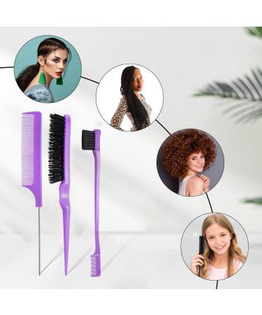 Dacitiery 3-Piece Hair Brush Set - Teasing, Bristle, & Edge Control Brushes - Purple | For Women, Babies, & Kids Hair - Buy Online on GoSupps.com