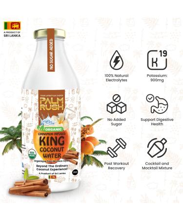 PALM RUSH Organic Ceylon Cinnamon Infused King Coconut Water - 100% Natural USDA Certified Organic Non-GMO Gluten-Free No Added Sugar Rich in Electrolytes Vegan (Pack of 6) Cinnamon 370 ml (Pack of 6) - Buy Online on GoSupps.com