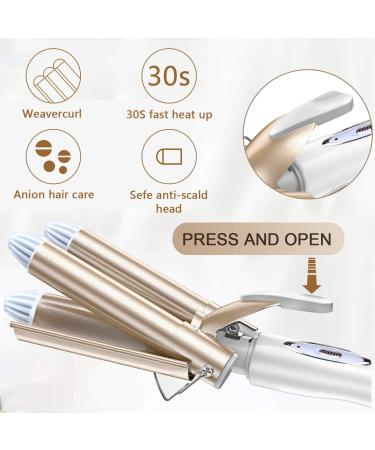 Ten-Tatent 3 Barrel Hair Waver Curling Iron 25mm - 2 Temperatures - Quick Heating - for Long or Short Hair Styling - Heat Resistant Glove - Gold - Buy Online on GoSupps.com