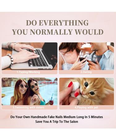 Color Gradient Pink Pressure on Nails | Kxamelie Cute Medium Square Acrylic Full Cover Gel Nails for Women & Girls - Matte Opaque Nude - Perfect for Daily Work - Buy Online on GoSupps.com