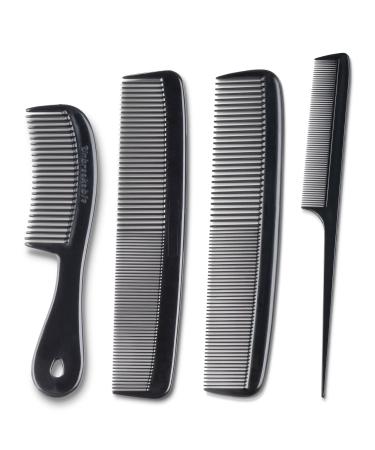 Mars Wellness 4 Piece Professional Comb Set Black - USA MADE - Fine Pro Tail Combs, Dresser Hair Comb Styling Comb - Premium Grade for Men and Women - Parting Teasing and Styling 4 Piece Set Black