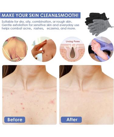 Sibba 2 Pairs Bath Exfoliating Gloves - Shower Scrubber Set for Spa Body Scrub, Loofah Glove with Hooks - Men and Women (Black & Grey) - Buy Online on GoSupps.com