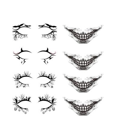 4 Pairs Halloween Eye Shadow Stickers and Skeleton Mouth Temporary Tattoo  Spider Web Skull Bat Eyeliner Decals Ghost Teeth Face Makeup Stickers for Women Girls