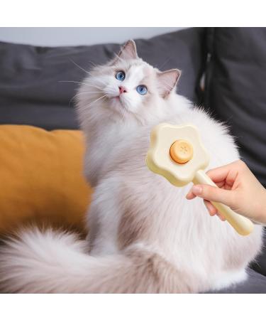 Self-Cleaning Cat Brush with Unlocking Button - Compact Pet Hair Removal Tool for Dogs Cats & Rabbits - Yellow Fur Care Brush - Buy Online on GoSupps.com