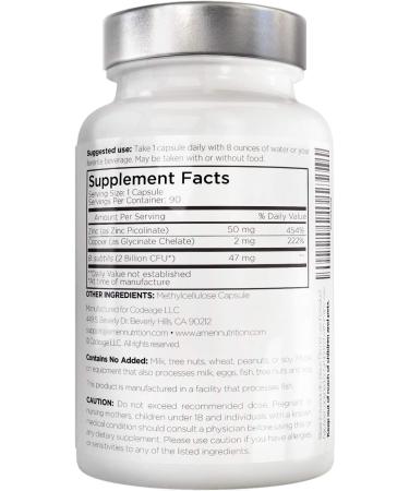 Zinc & Copper Supplement + Probiotics 3 Months Supply - 50mg Zinc Picolinate Pills - Essential Minerals, 2 Billion CFUs Probiotic - Vegan & Non-GMO - 90 Capsules - Buy Online on GoSupps.com