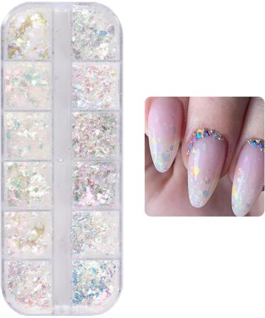 Nail Art Glitter Flake Nail Art Foil Flake Shining Holographic 12 Grids Nail Glitter Flake for Summer Nail Art Decoration Nail Foil Flakes - Buy Online on GoSupps.com