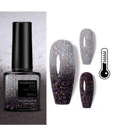 Gel Nail Polish Thermal Temperature Color Changing Gel Nail Polish Soak Off UV LED Nail Art Gel Nail Polish Black Grey White Glitter(7.5ml) (012)