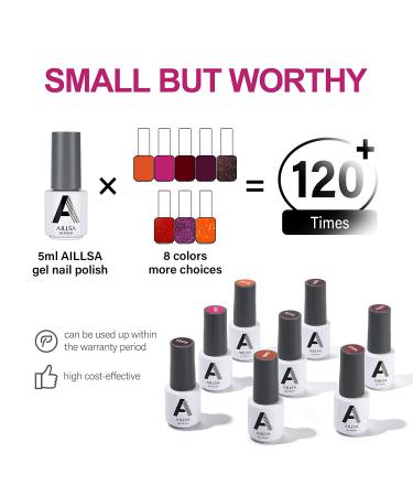 AILLSA Red Glitter Gel Nail Polish Set - 8 Colors for 2022 Spring Summer | Soak Off UV Gel Polish Kit for Nail Art Manicure - Perfect Holiday Gift for Women & Girls - Buy Online on GoSupps.com