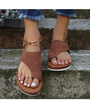 Stylish Bunion Corrector Sandals for Women - Comfortable Big Toe Wedges for Beach & Casual Walking - Size 7.5 Brown - Buy Online on GoSupps.com