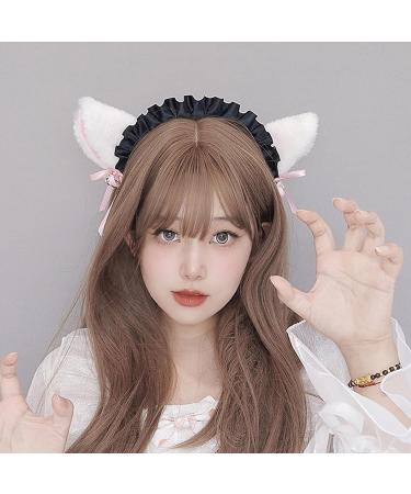 blispring Handmade Furry Ears Headband Plush Hairband Role Play AnimeCostume Headdress Female Teens Cosplay Headgear Accessories White and Black - Buy Online on GoSupps.com