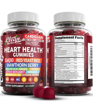 Clean Nutraceuticals Coq10 Gummies | Red Yeast Rice Hawthorn Berry Ginger Turmeric Citrus Bergamot Hibiscus Vitamin K2+D3 Magnesium Glycinate Cayenne Pepper Fenugreek Orange Flavor CardiGuard