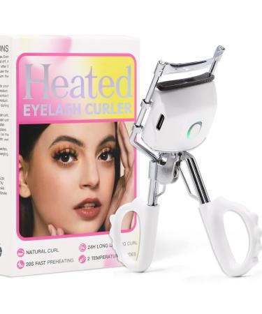 Heated Eyelash Curler Rapid Heat-up 24 Hours Long Lasting USB Rechargeable Electric Heated Lash Curler 2 Heating Modes with Sensing Heating Silicone Pad (White)