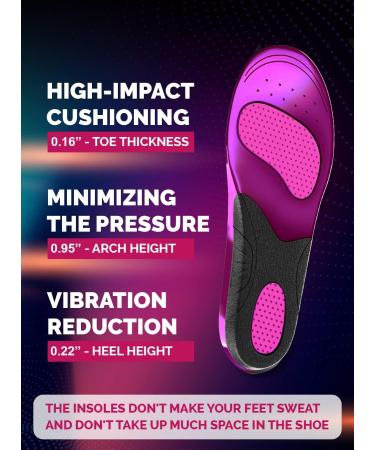 Running Gel Insoles for Men and Women - Shock Absorbing, Reduce Muscle Soreness, Prevent Plantar Fasciitis - Purple M (Men 8.5-9.5) - Buy Online on GoSupps.com