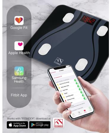FITINDEX Smart Bluetooth Body Fat Scale with Upgraded App  High Precision Bathroom Scales Digital Weight and Body Fat Body Composition Monitor  396lb/180kg  Black - Buy Online on GoSupps.com