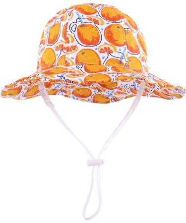 LANGZHEN Beach Sun Protection Hat for Baby Girls - Adjustable Wide Brim Toddler Hat with Chin Strap, White-Orange, 1-2 Years - Buy Online on GoSupps.com